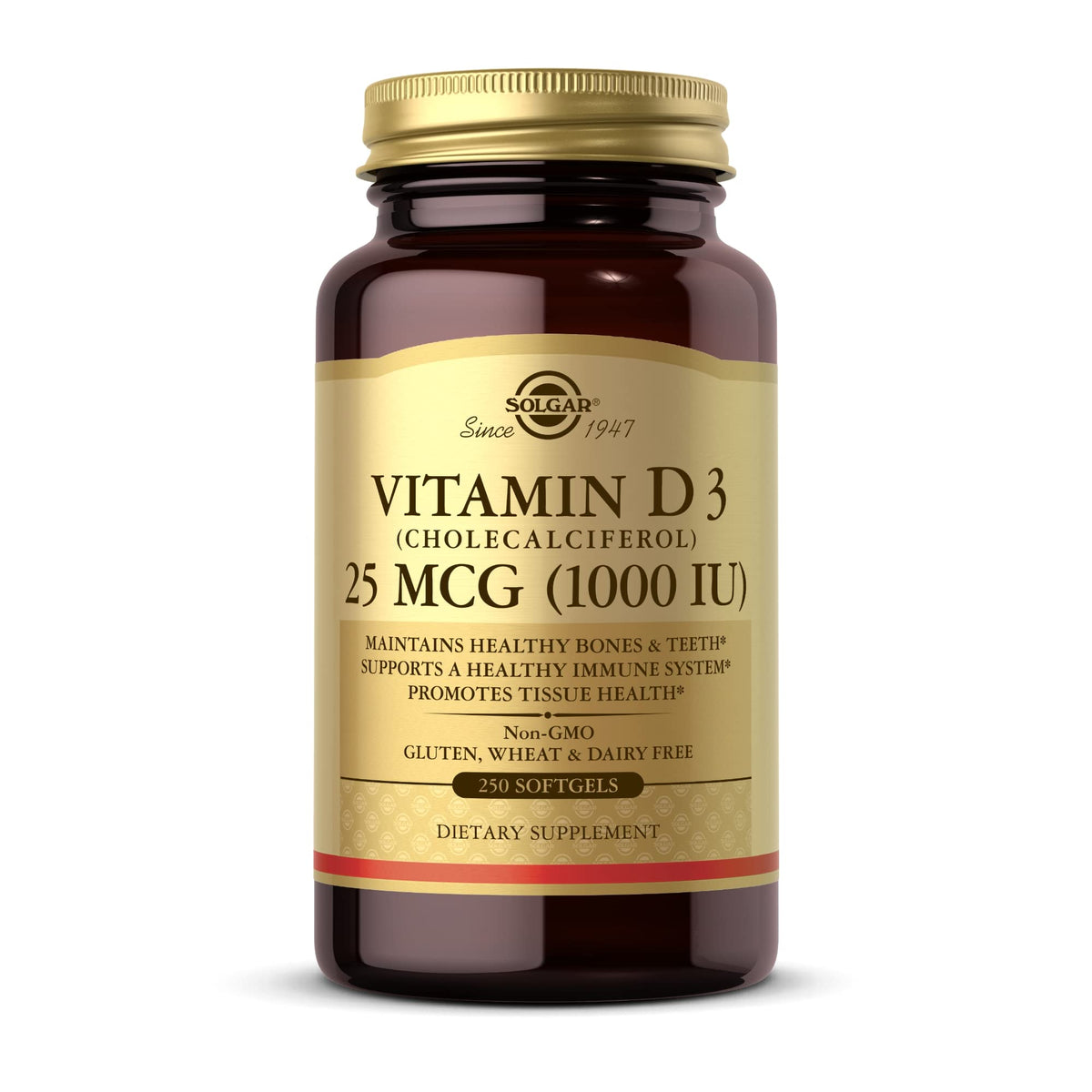 Solgar Vitamin D3 1000 IU softgels bottle and label