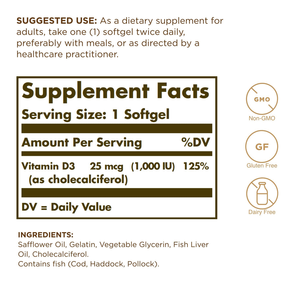 Close-up of Solgar Vitamin D3 softgels