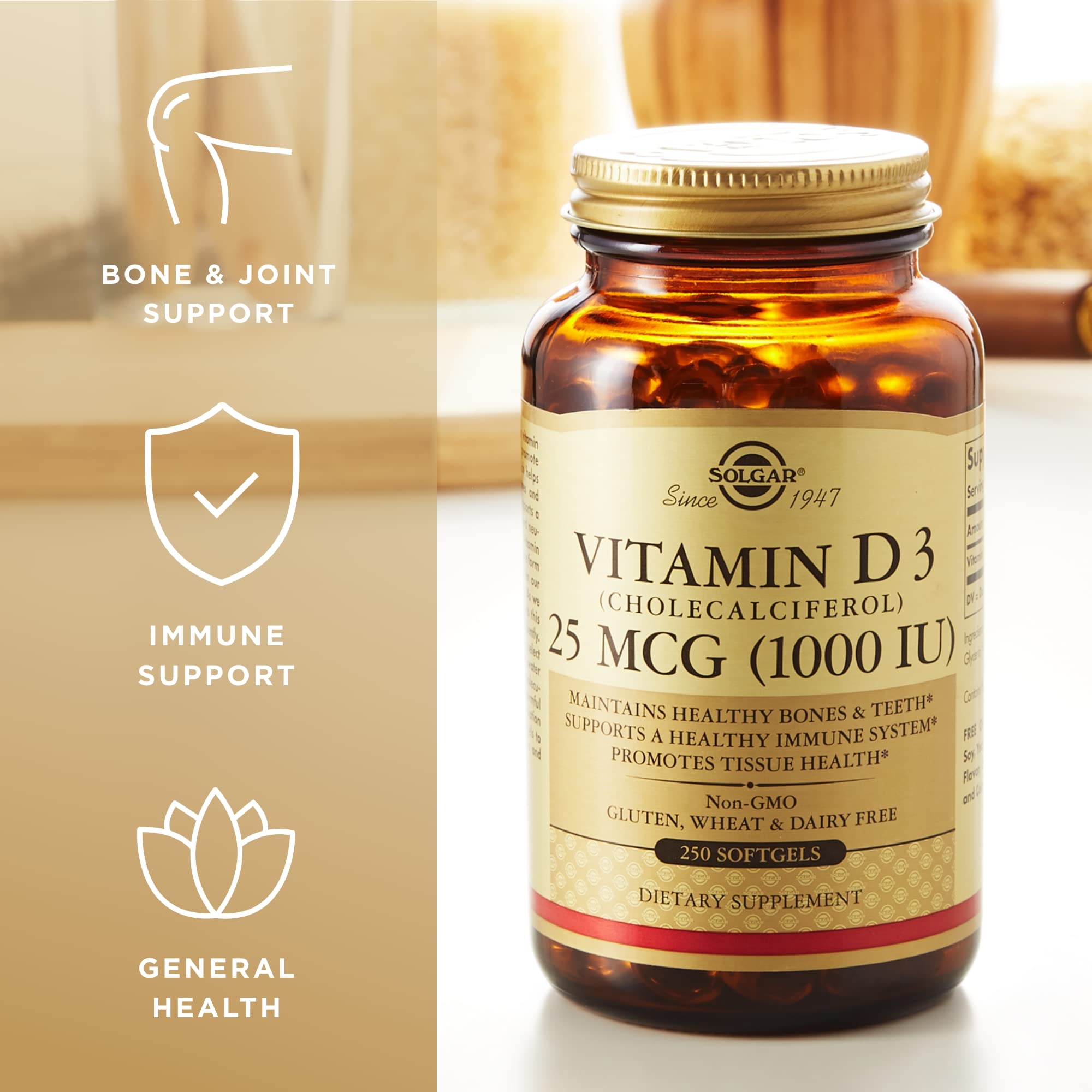 Bottle of Solgar Vitamin D3 on a white background