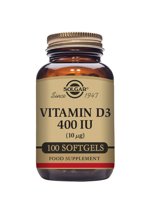 Solgar Vitamin D3 bottle front label showing 10 mcg (400 IU)