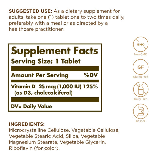 Close-up on label showing 25 mcg (1000 IU)