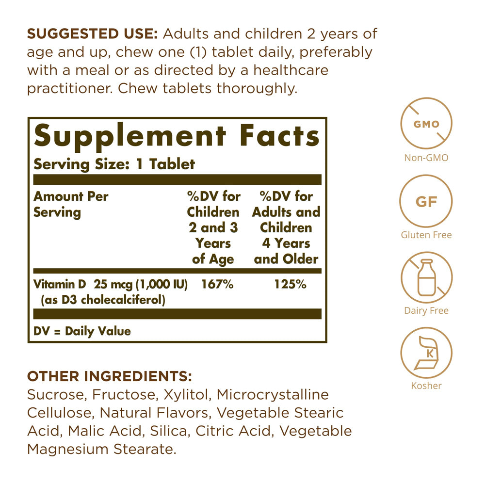 Close-up of Solgar Vitamin D3 label showing 25 mcg (1000 IU)