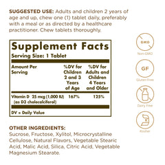 Close-up of Solgar Vitamin D3 label showing 25 mcg (1000 IU)