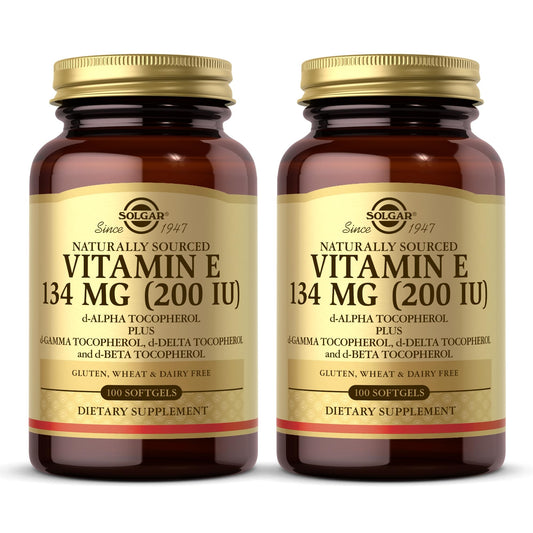 Solgar Vitamin E 200 IU bottle with 100 softgels — front view