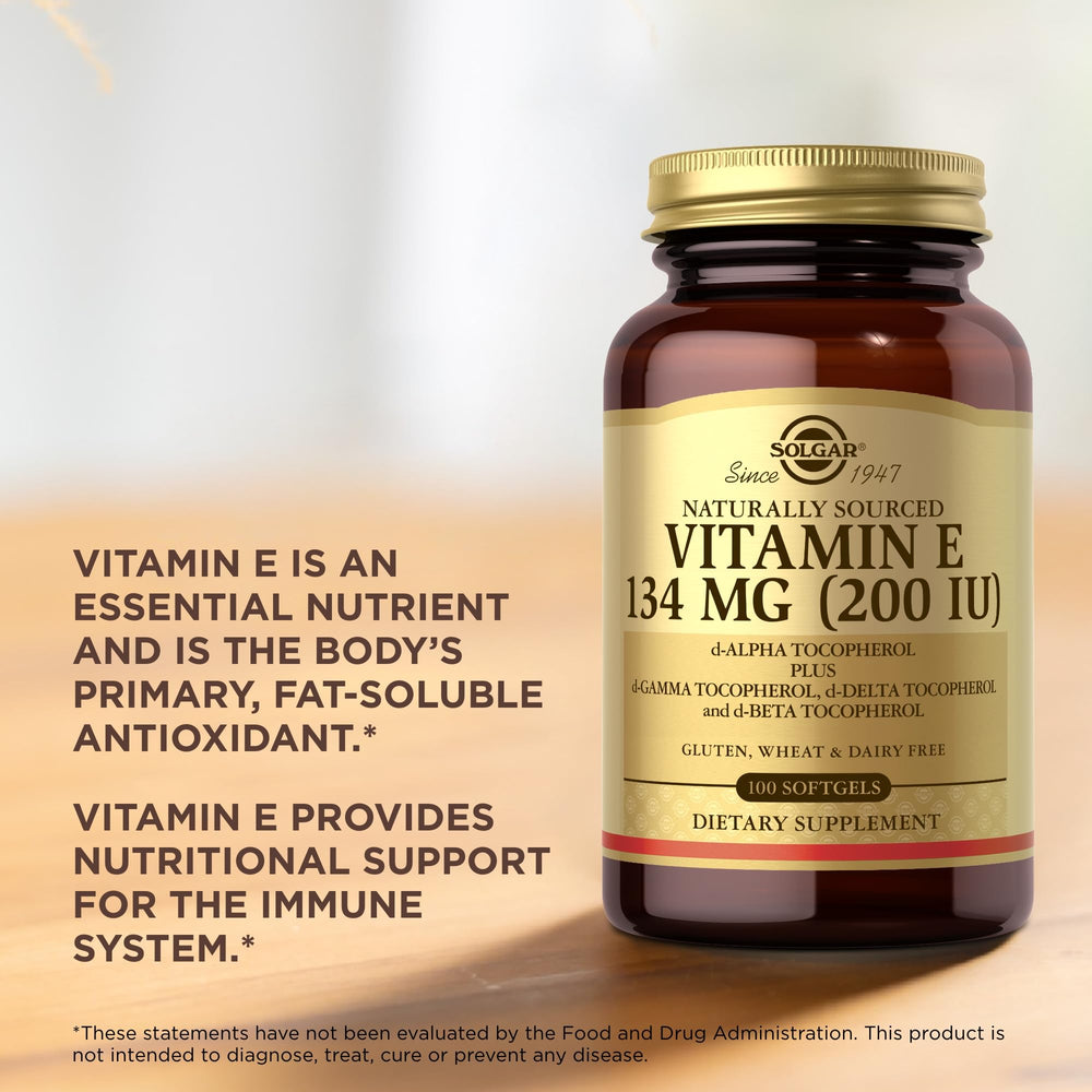 Nutritional ingredients panel for Solgar Vitamin E 200 IU