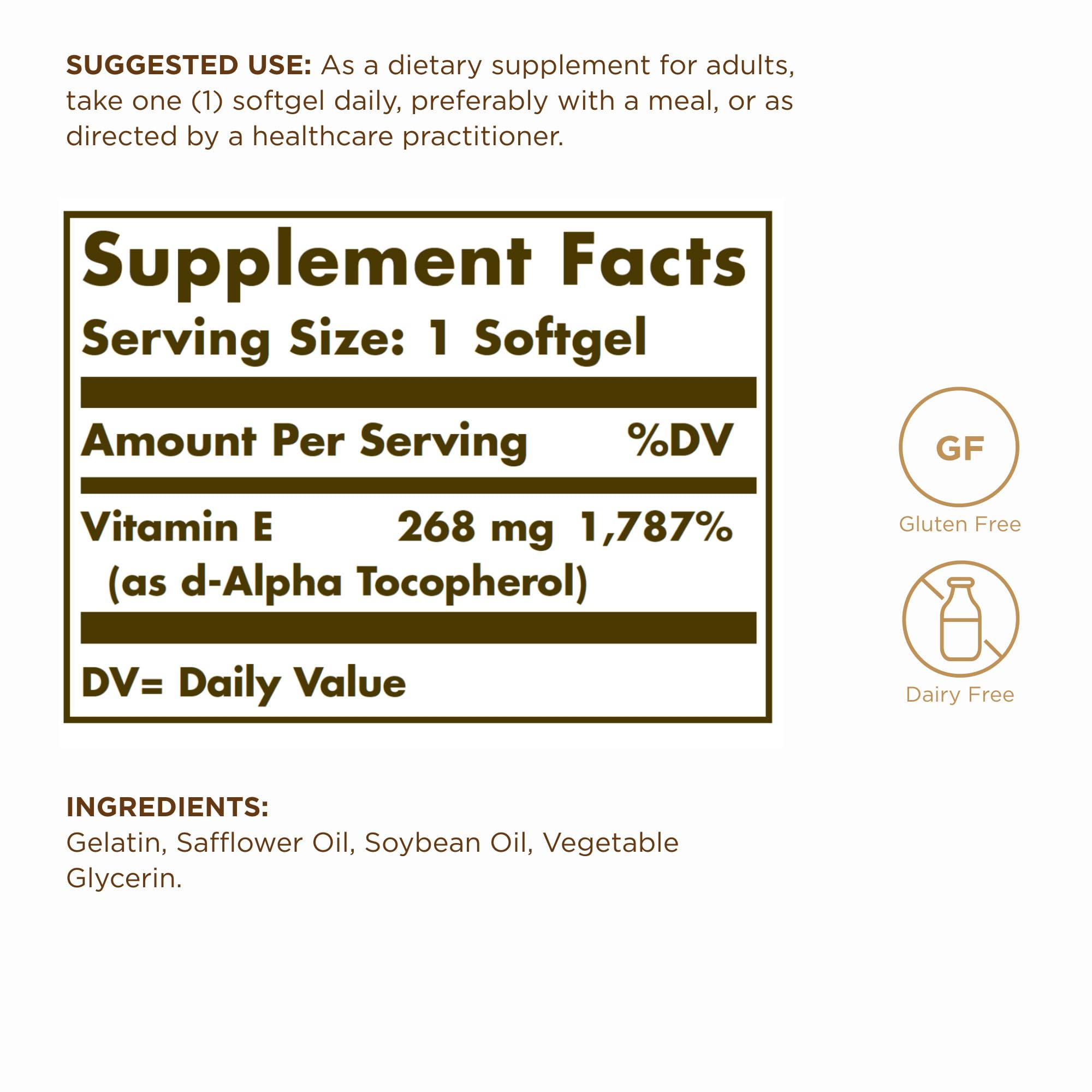 Close-up of Solgar Vitamin E 268 mg softgels