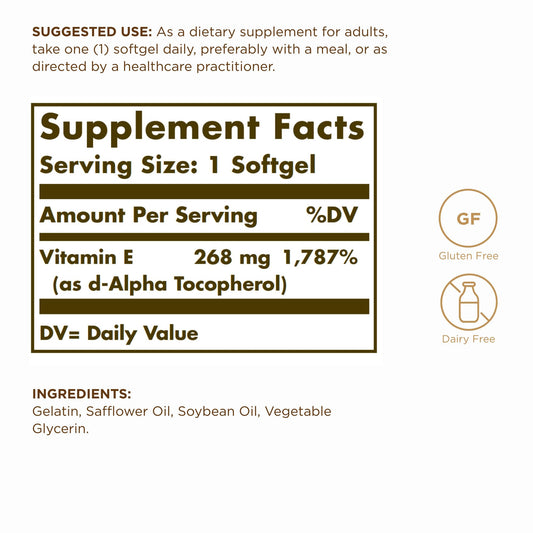 Close-up of Solgar Vitamin E 268 mg softgels