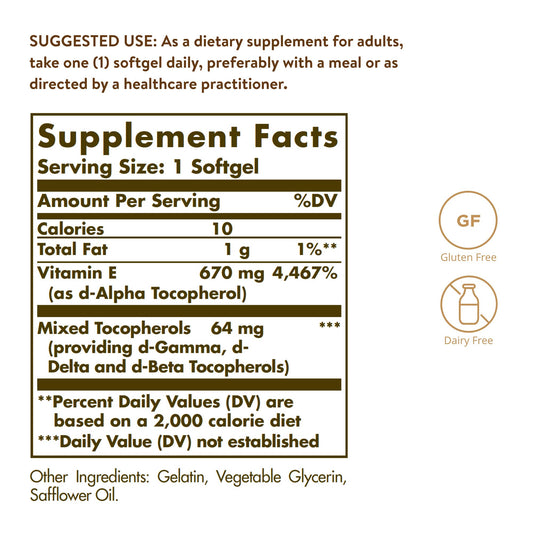 Solgar Vitamin E bottle with label