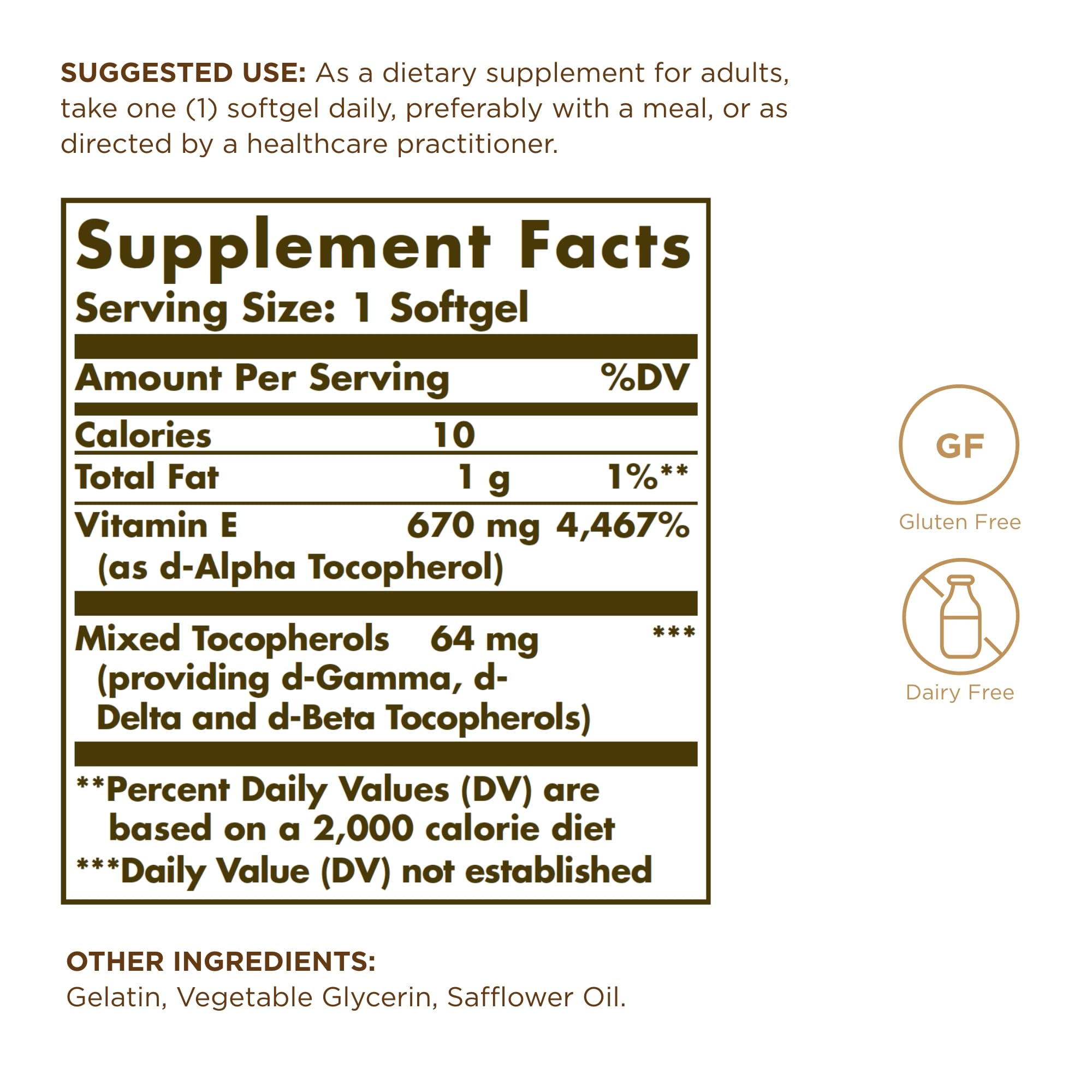 Close-up of Solgar Vitamin E 670 mg (1000 IU) softgels