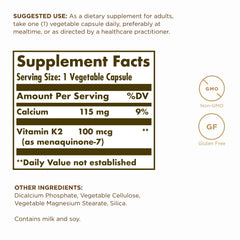 Close-up of Solgar Naturally Sourced Vitamin K2 MK-7 packaging