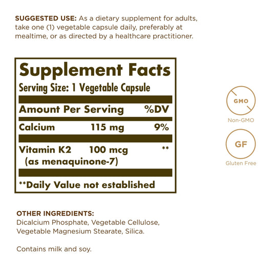 Close-up of Solgar Vitamin K2 MK-7 packaging and capsules