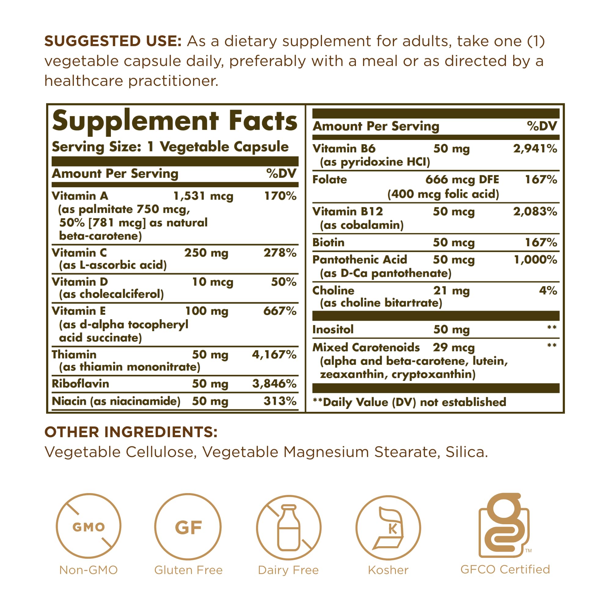 Close-up of Solgar Vitamins Only bottle showing 90 veggie caps