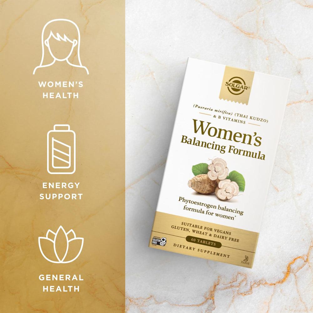Gluten-free, dairy-free, vegan and kosher labeling for Solgar Women’s Balancing Formula