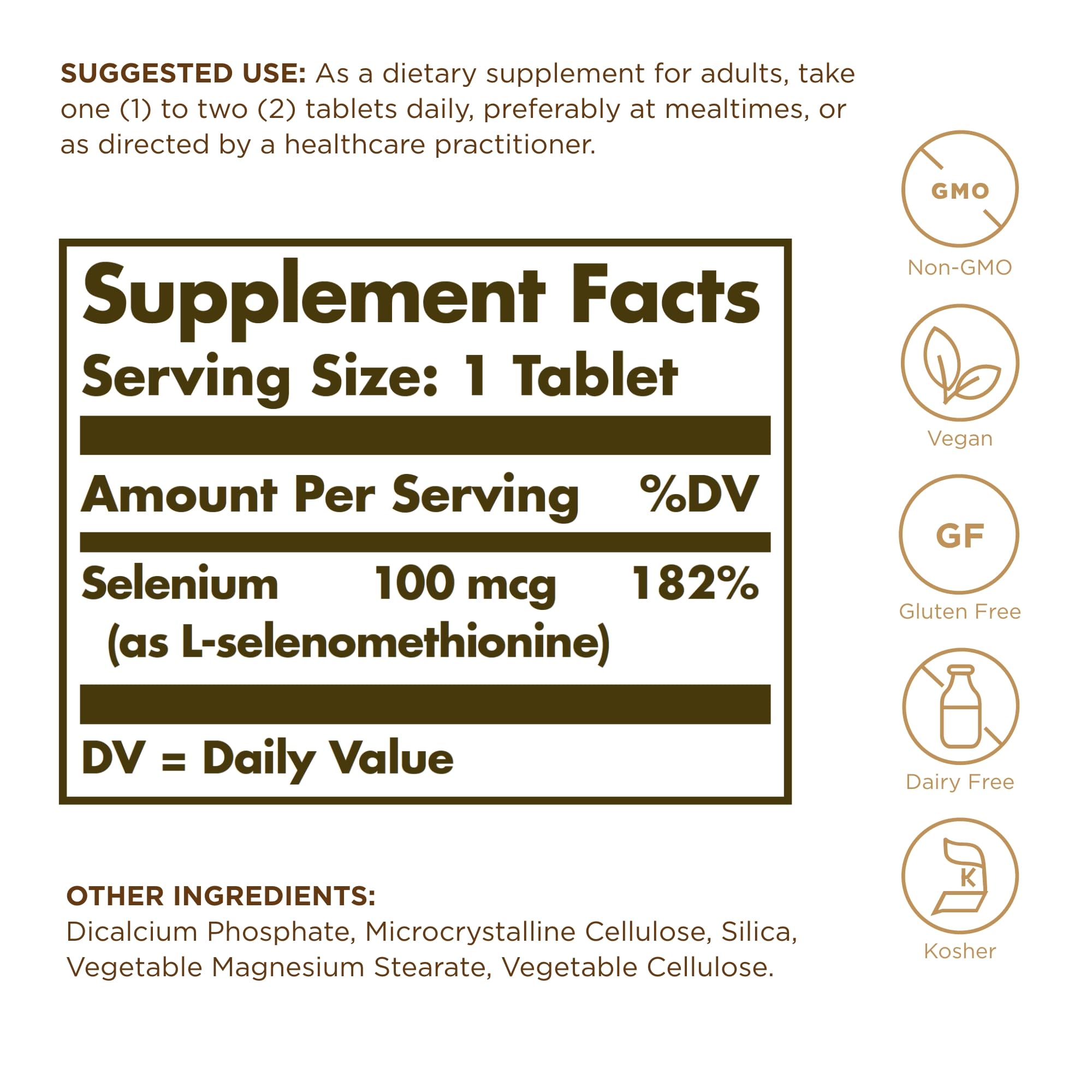 Close-up of Solgar Selenium label showing 100 mcg