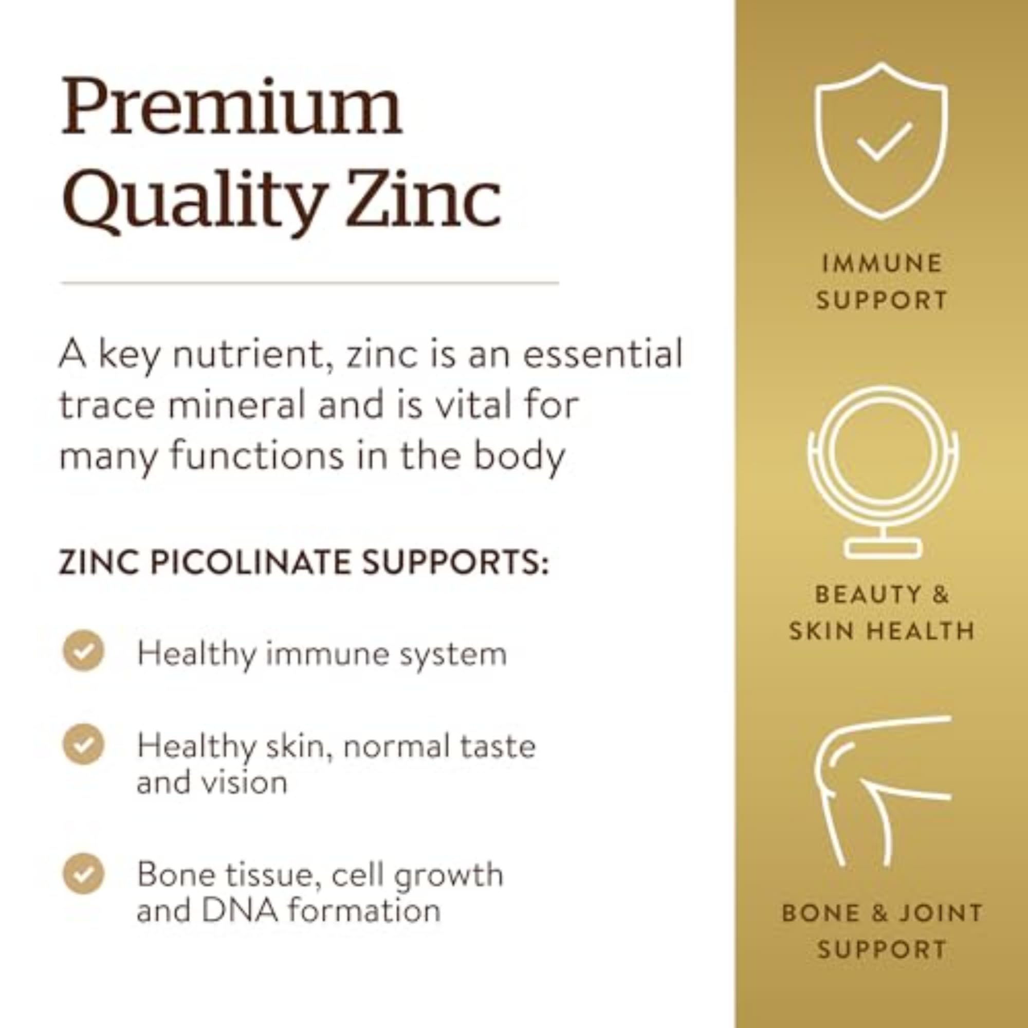 Solgar Zinc Picolinate 22 mg 100 Tablets label