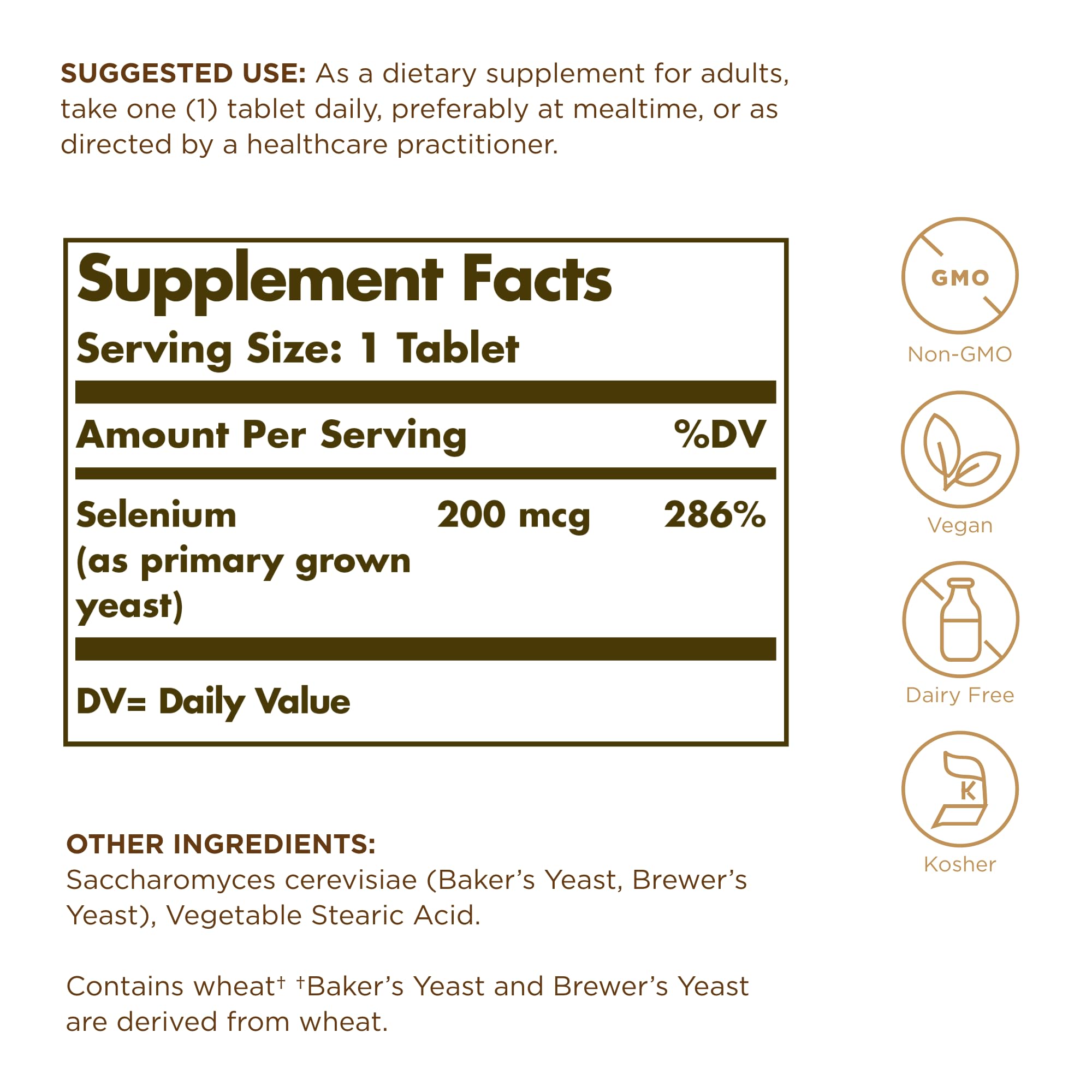 Solgar Selenium 200 mcg tablets bottle side view