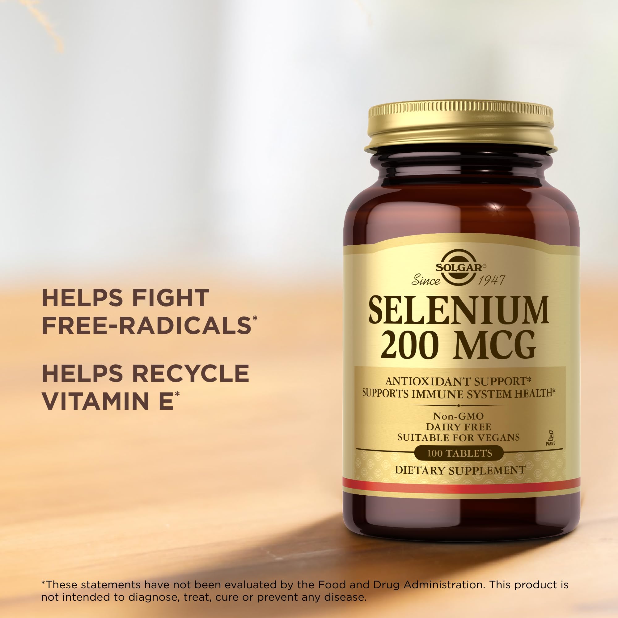 Solgar Selenium 200 mcg bottle with dosage information