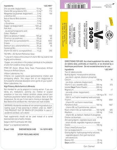 Close-up of Solgar VM-2000 label