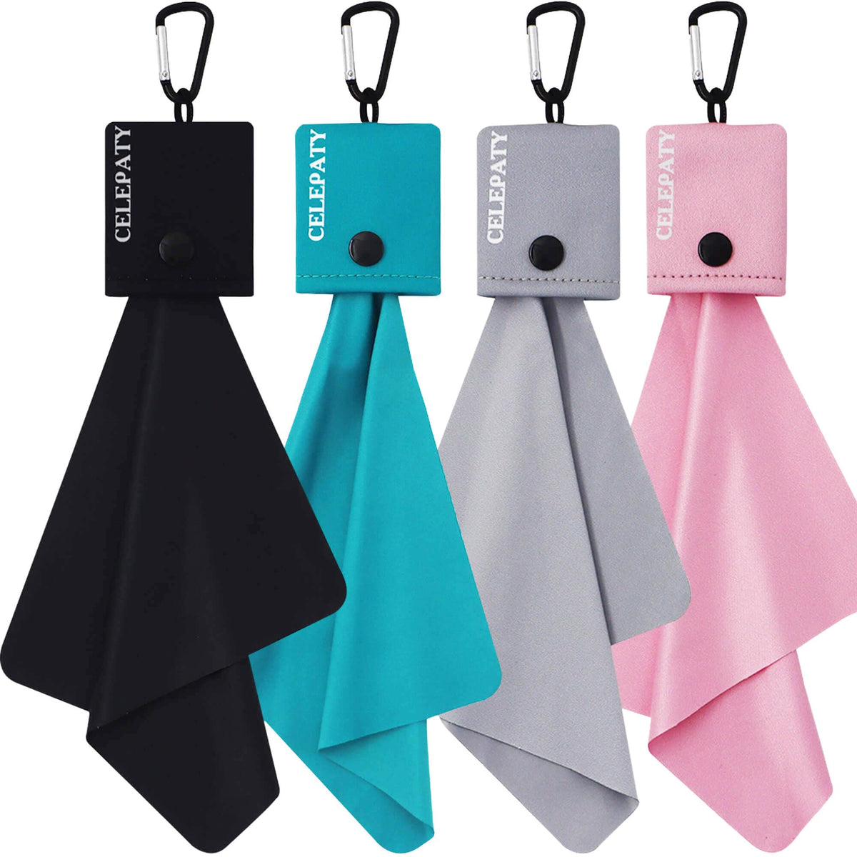 Solid color microfiber glasses cleaning cloth attached to keychain
