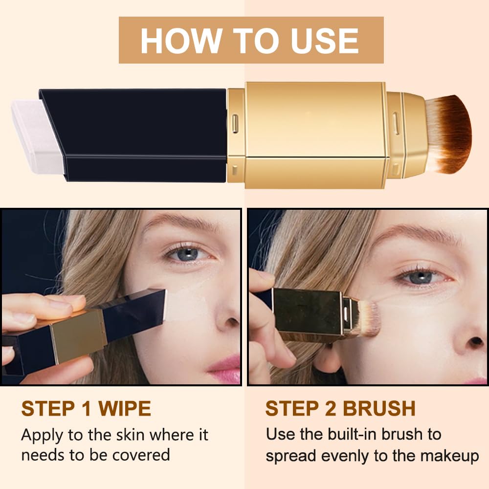 SOLOTREE applying foundation stick to cheek for seamless coverage.