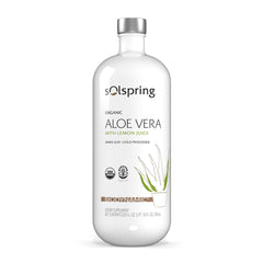 Front view of Solspring Biodynamic Organic Aloe Vera Juice with Lemon bottle, 700 mL