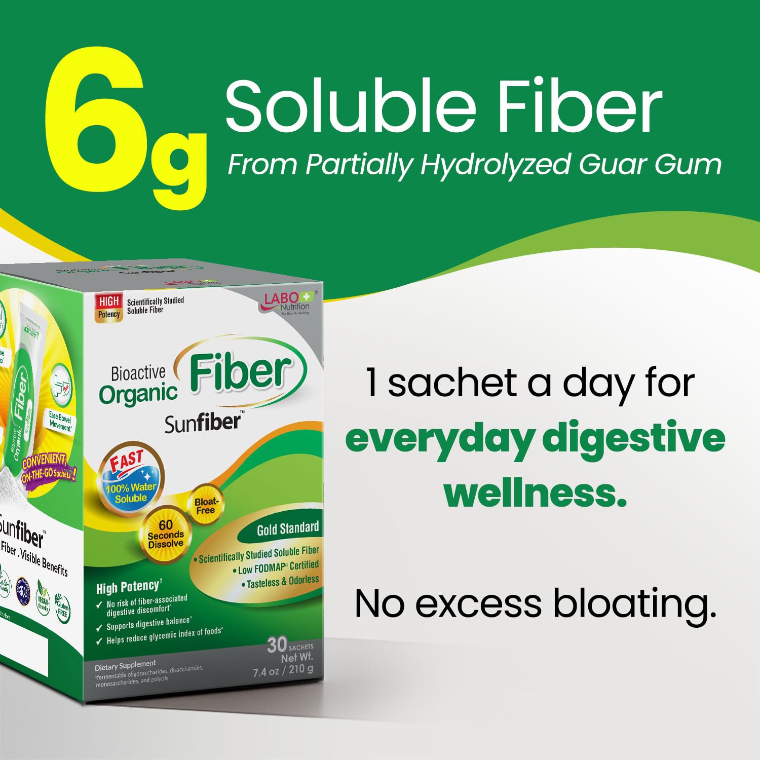 Soluble prebiotic fiber powder dissolving clearly in water