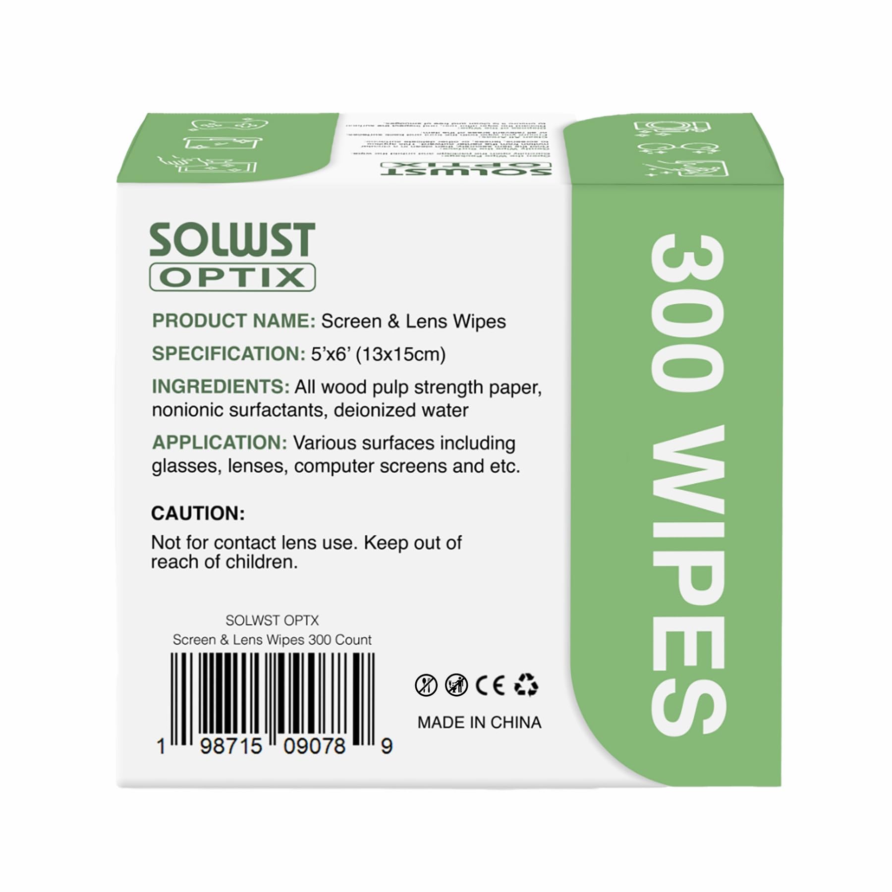 Individually wrapped SOLWST Optix wipes for on-the-go cleaning