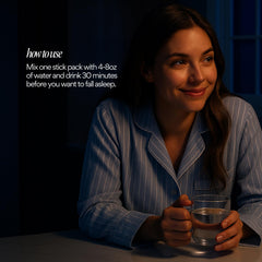 Lifestyle image of peaceful sleep with Som Sleep Berry powder