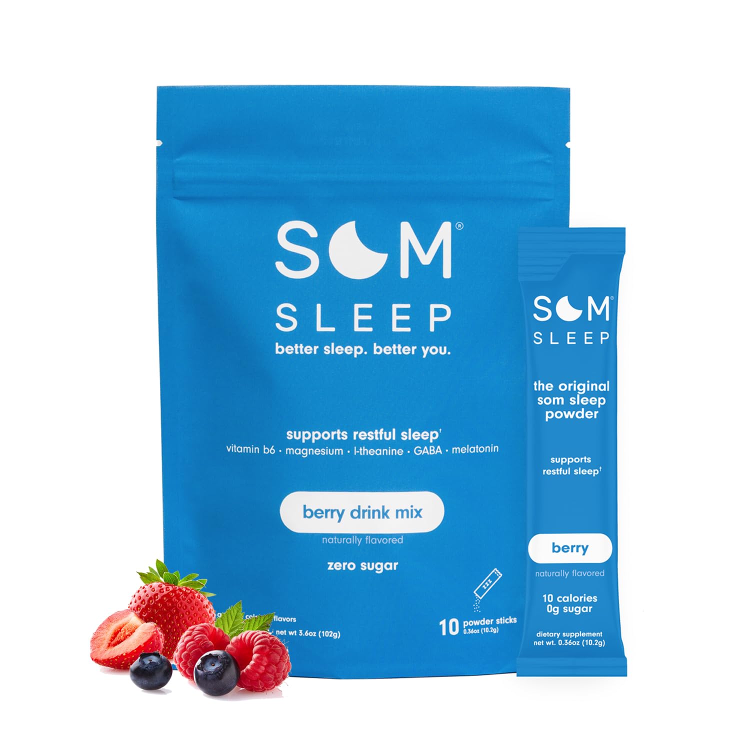 Travel-ready Som Sleep Berry powder pack
