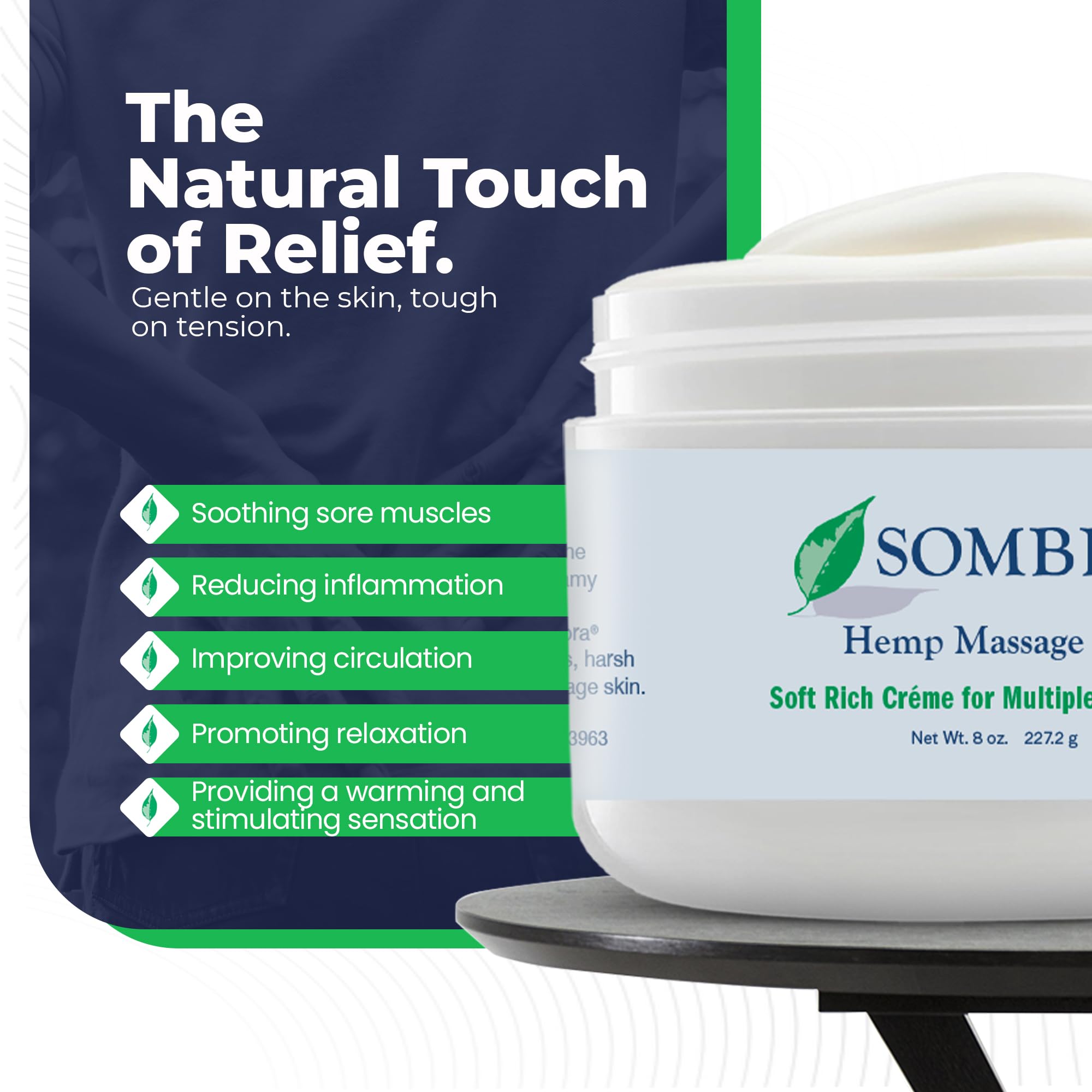 Side view of Sombra Hemp Massage Crème 8oz