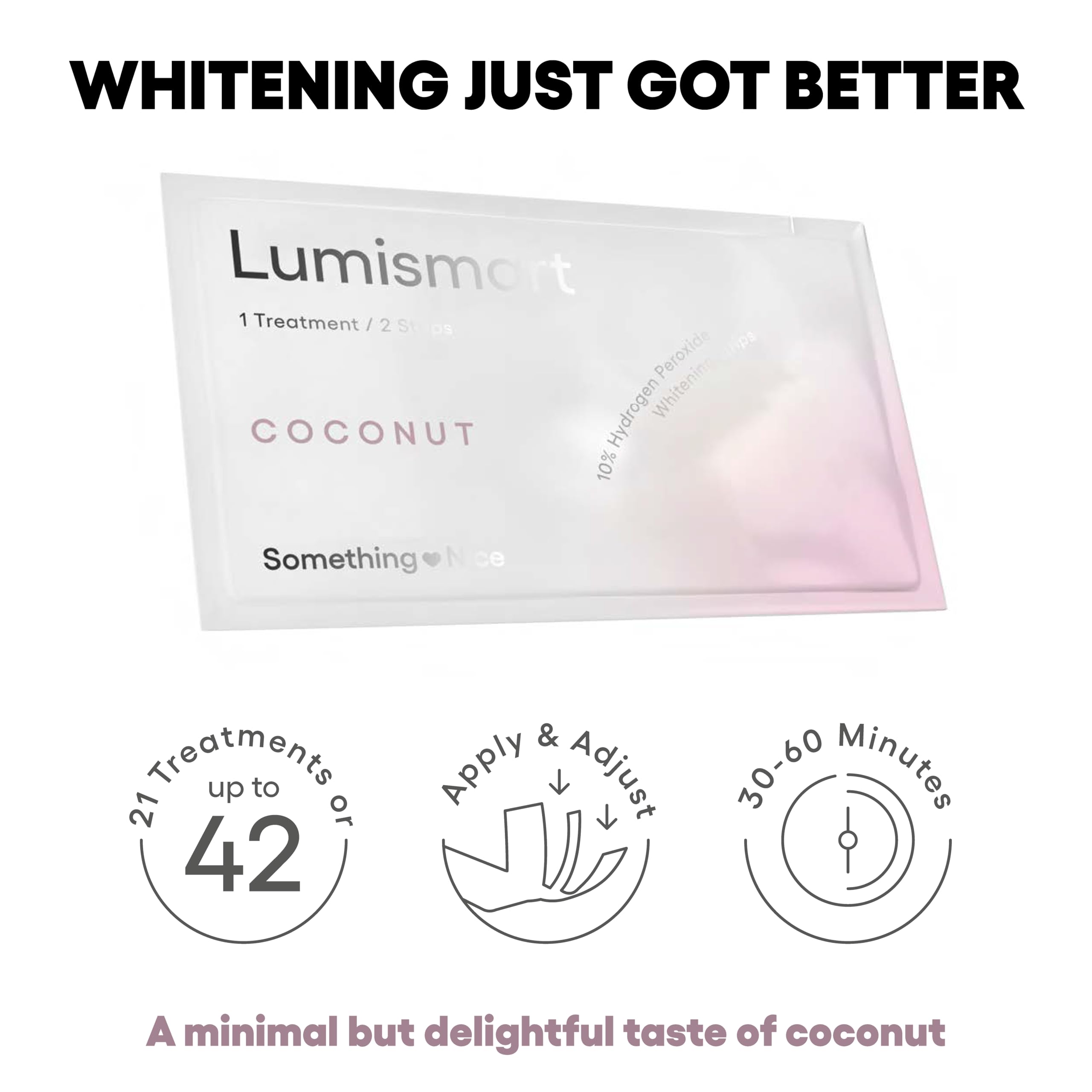 Open box showing whitening strips for coconut flavor