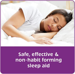 Close-up of Sominex Nighttime Sleep-Aid Caplets inside the bottle