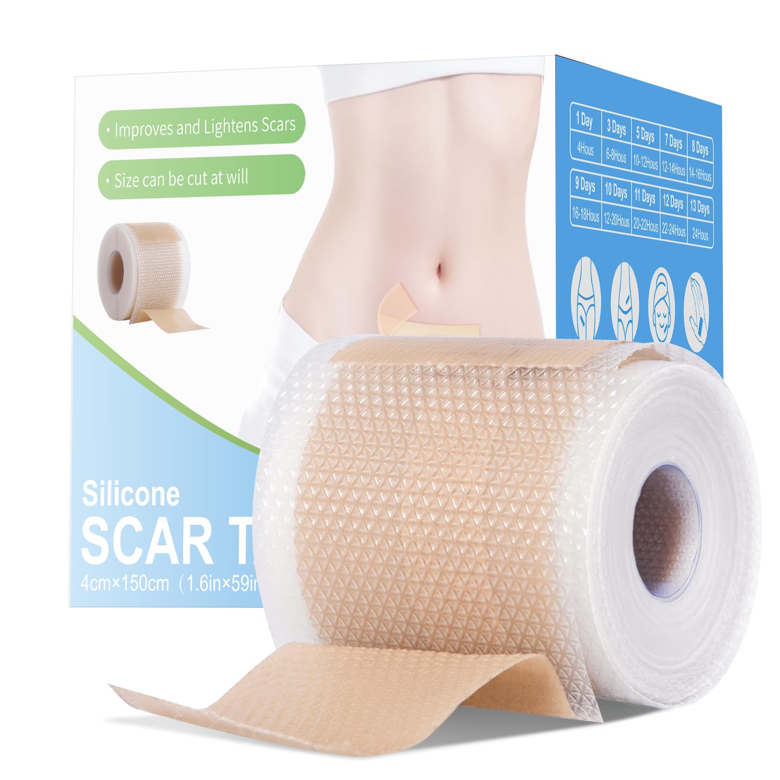 Somlzu silicone scar tape roll close-up highlighting flexible, skin-friendly silicone for contouring scars.