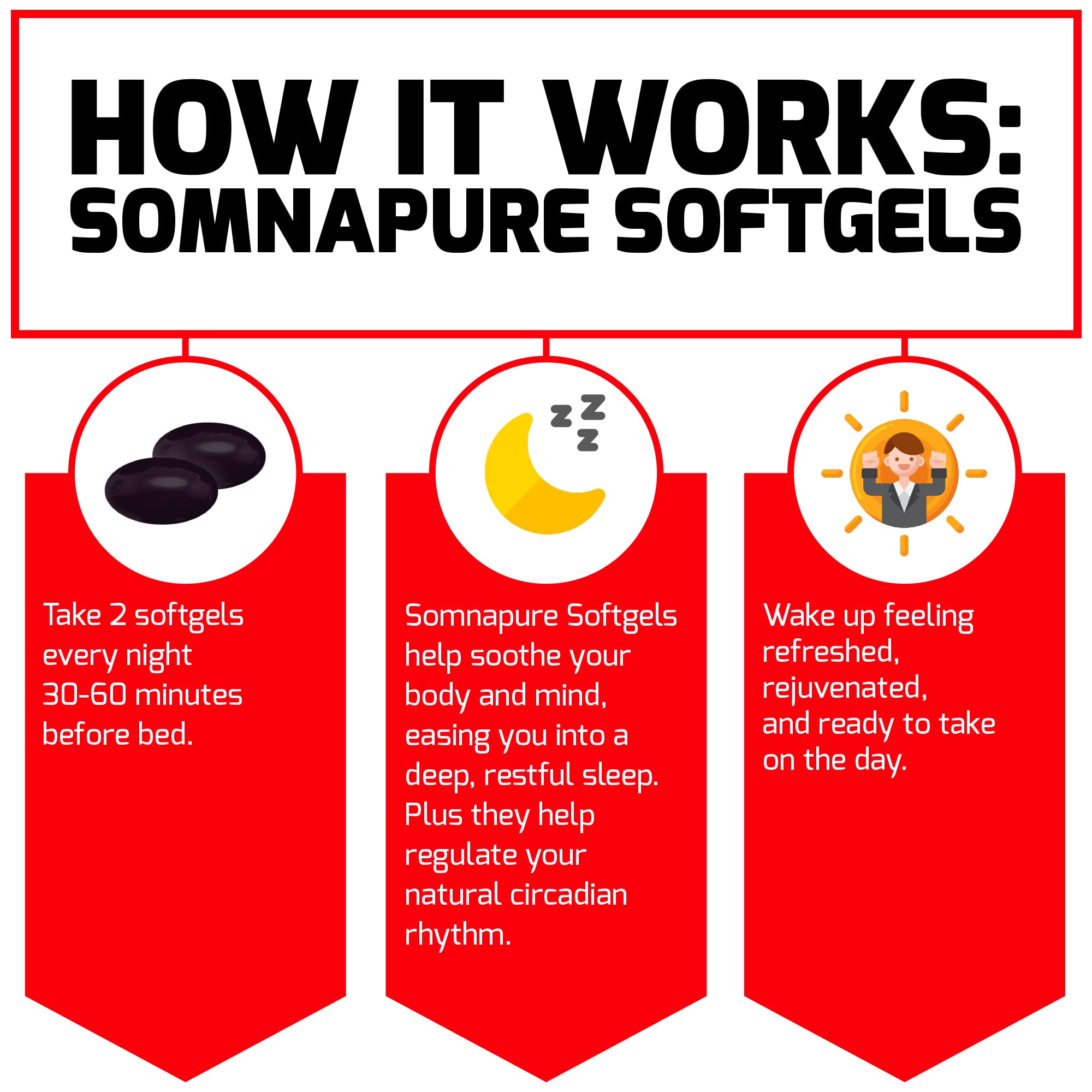 Somnapure Softgels on a nightstand with a calm bedside setup