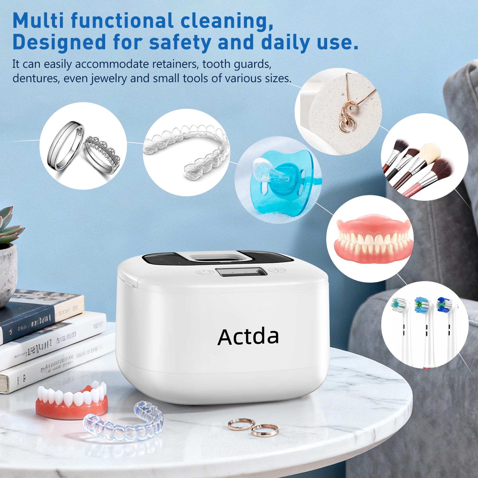 Sonic dental cleaning machine with LED cleaning ring