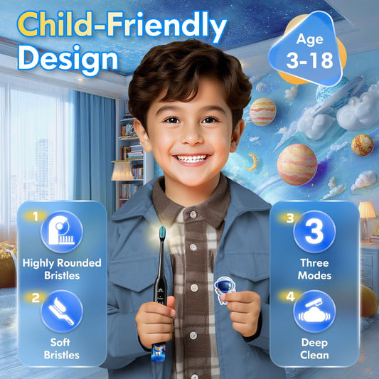 Sonic toothbrush for kids with 2-minute timer