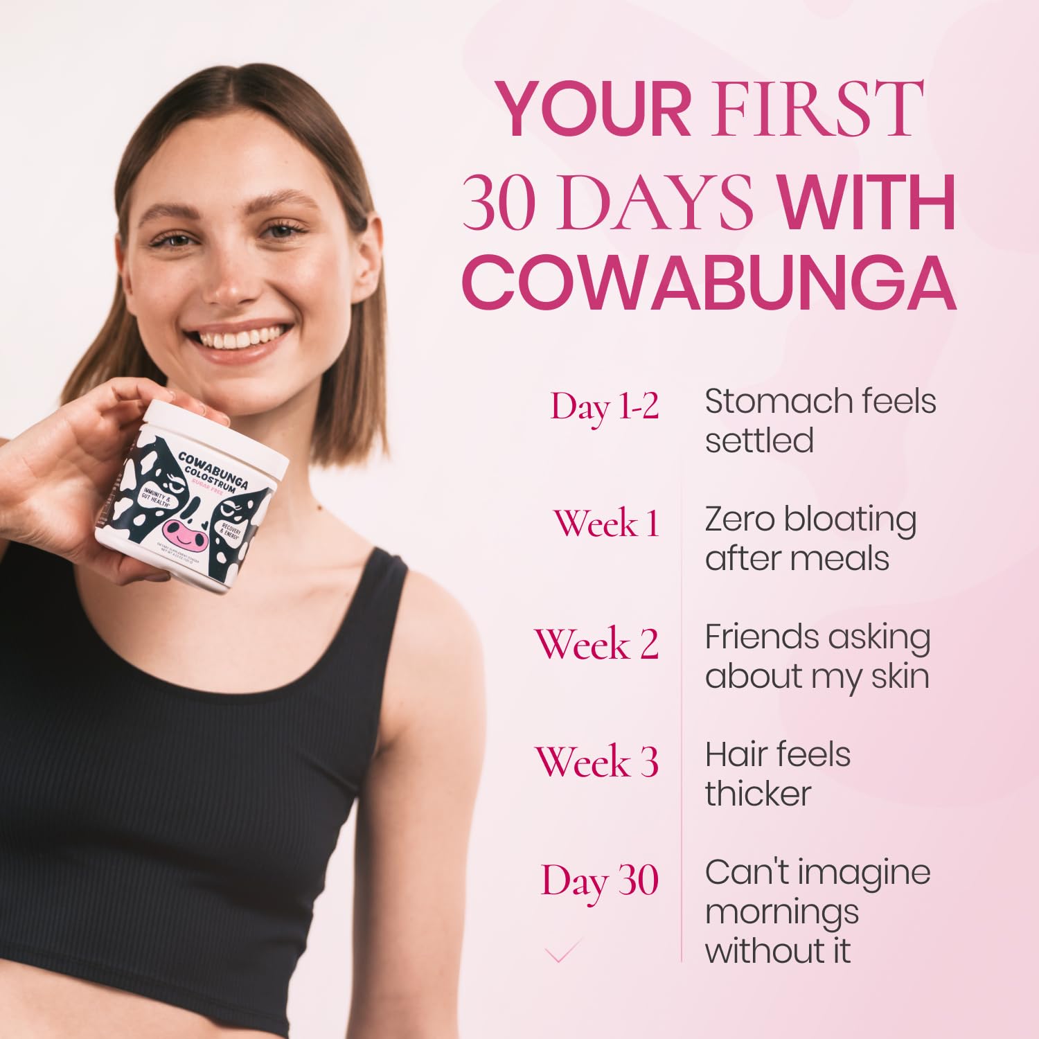 SonoHealth Cowabunga Colostrum bottle label close up shows purity and certifications