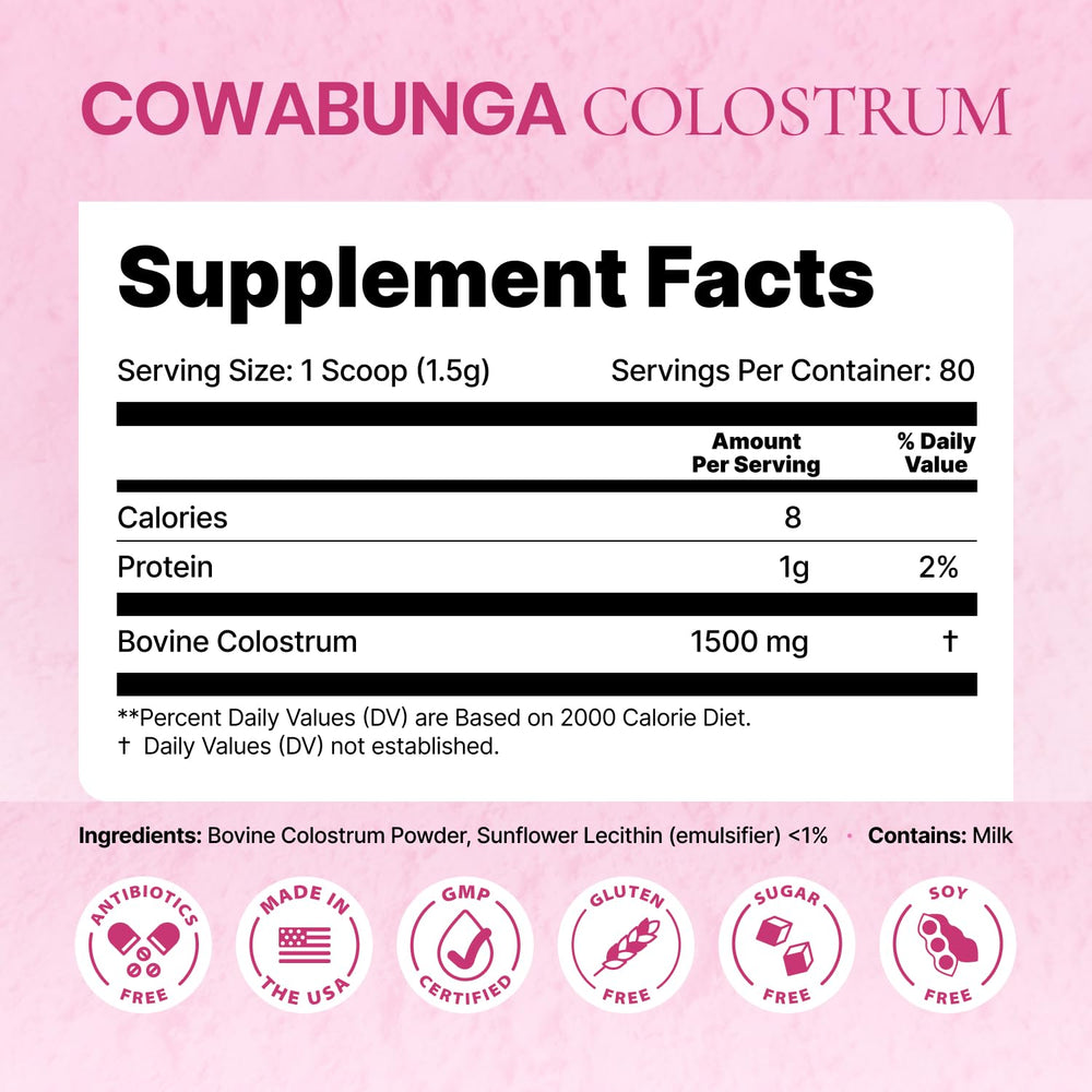 SonoHealth Cowabunga Colostrum jar on counter signals USA sourcing