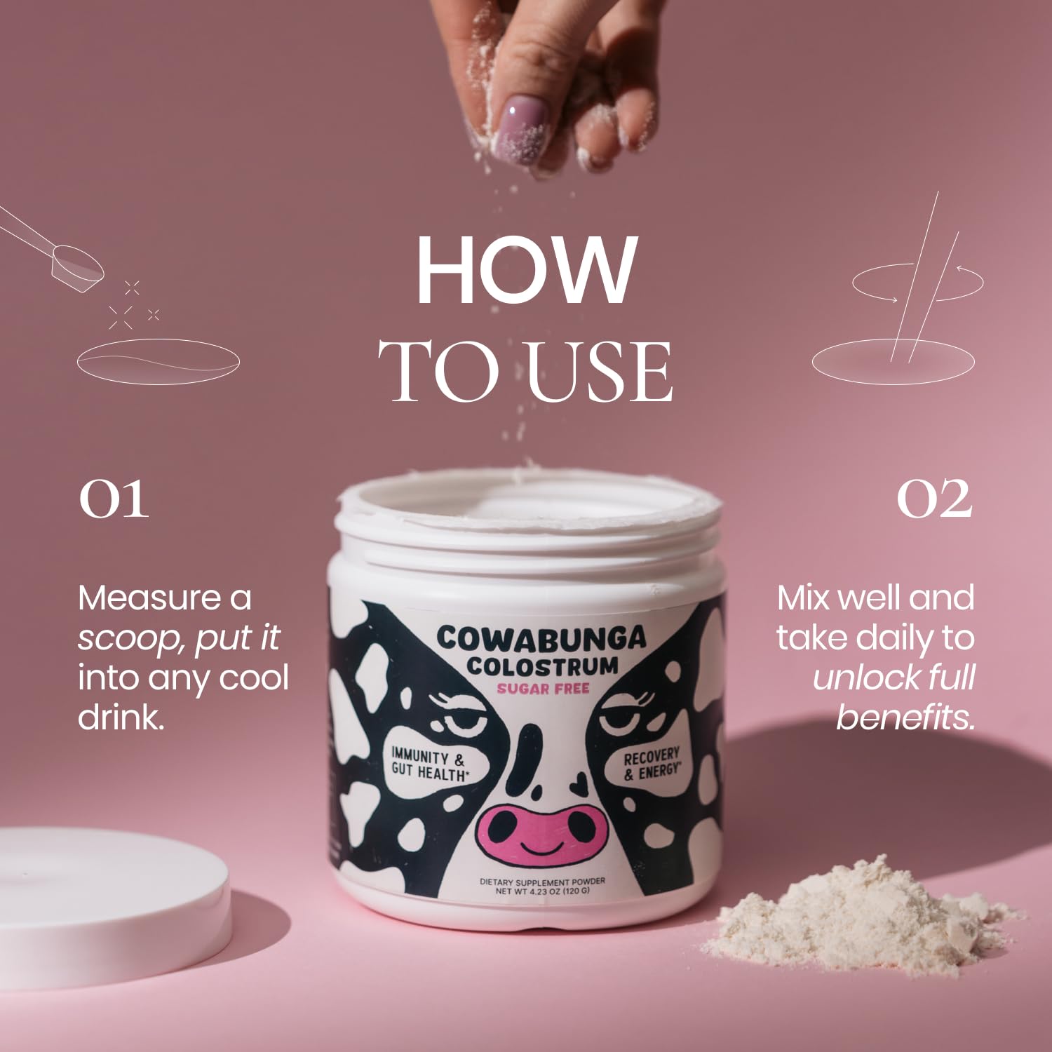 SonoHealth Cowabunga Colostrum scoop for easy daily dosing