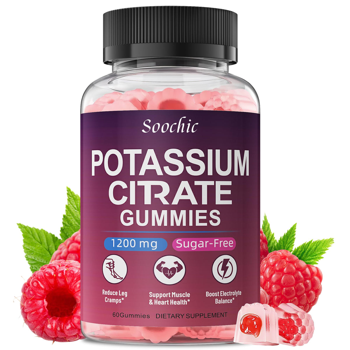 Soochic Potassium Citrate Gummies bottle - Raspberry flavor