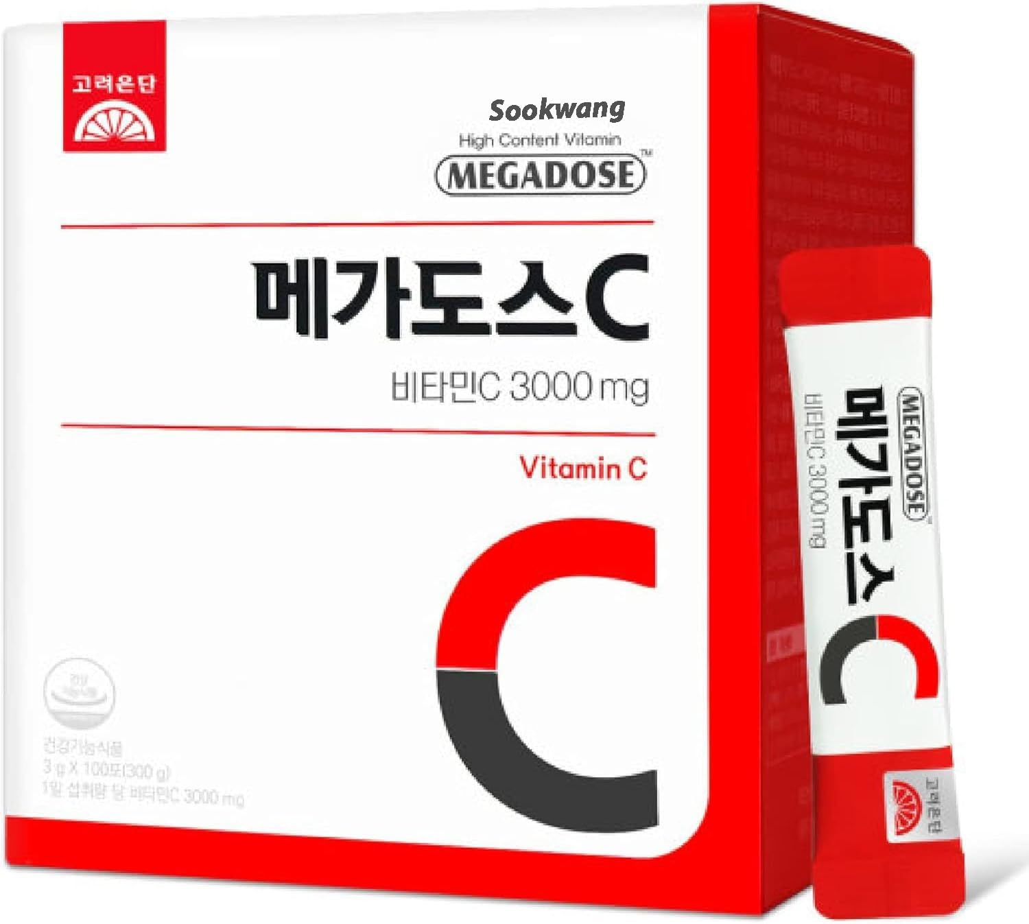 Sookwang Megadose Vitamin C powder sticks in packaging for daily on-the-go use.