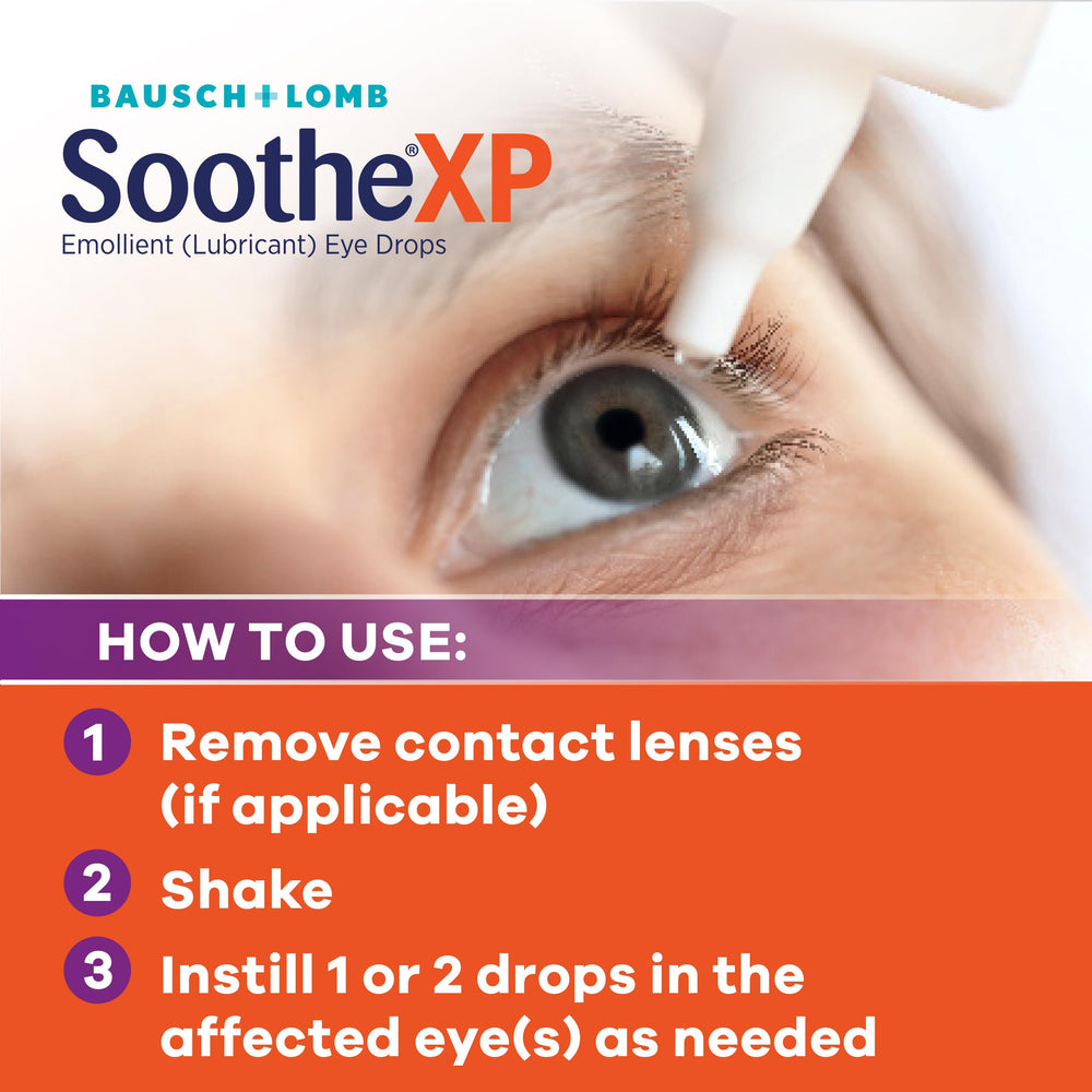 Soothe XP Eye Drops packaging box showcases advanced dry-eye technology.