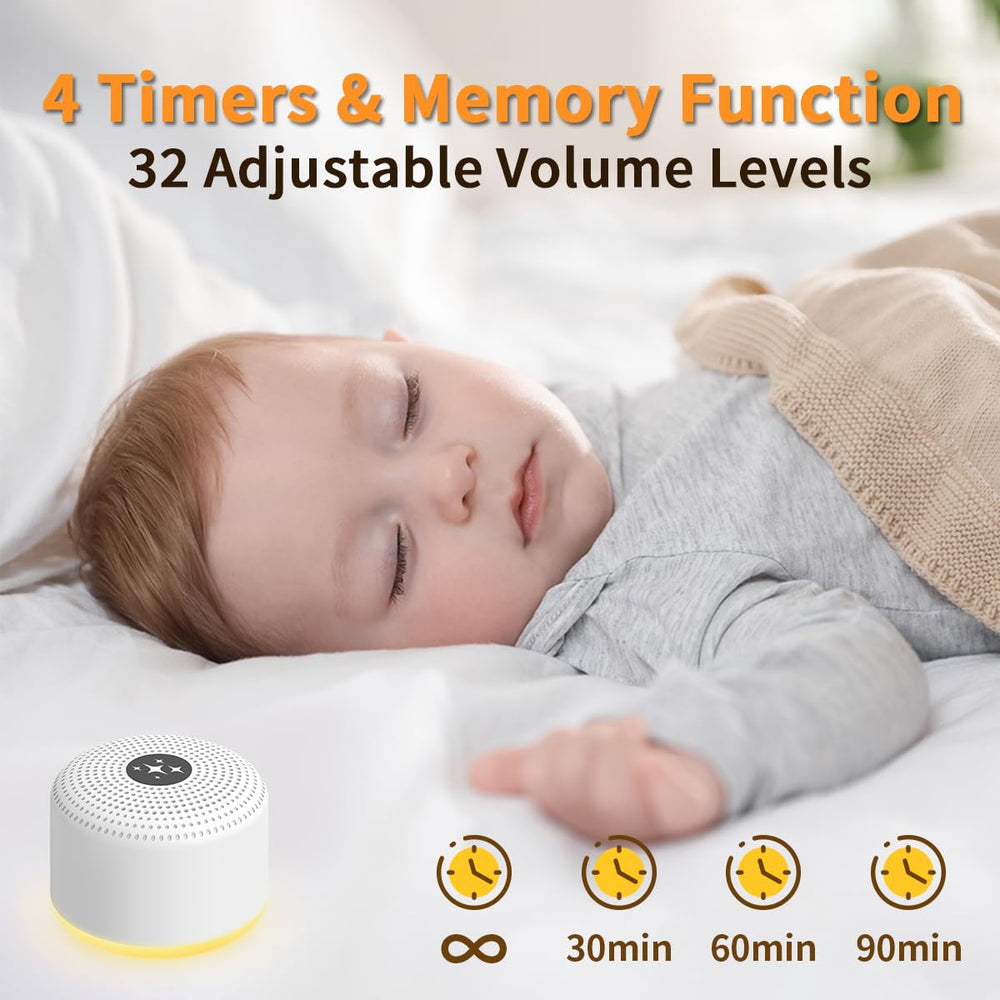 Soothing Sounds compact design with 32 volume levels fits any space.