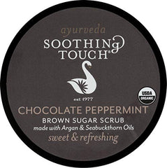 Soothing Touch chocolate peppermint aroma leaves image conveys mood lifting aromatherapy.