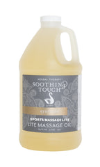 Soothing Touch Sports Massage Lite Oil 1/2 Gallon with Peppermint, Eucalyptus and Clove for deep penetration and quick absorption; leaves skin soft with no residue