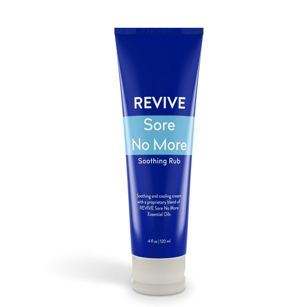 Sore No More Soothing Rub 4 oz jar with Revive Essential Oils label
