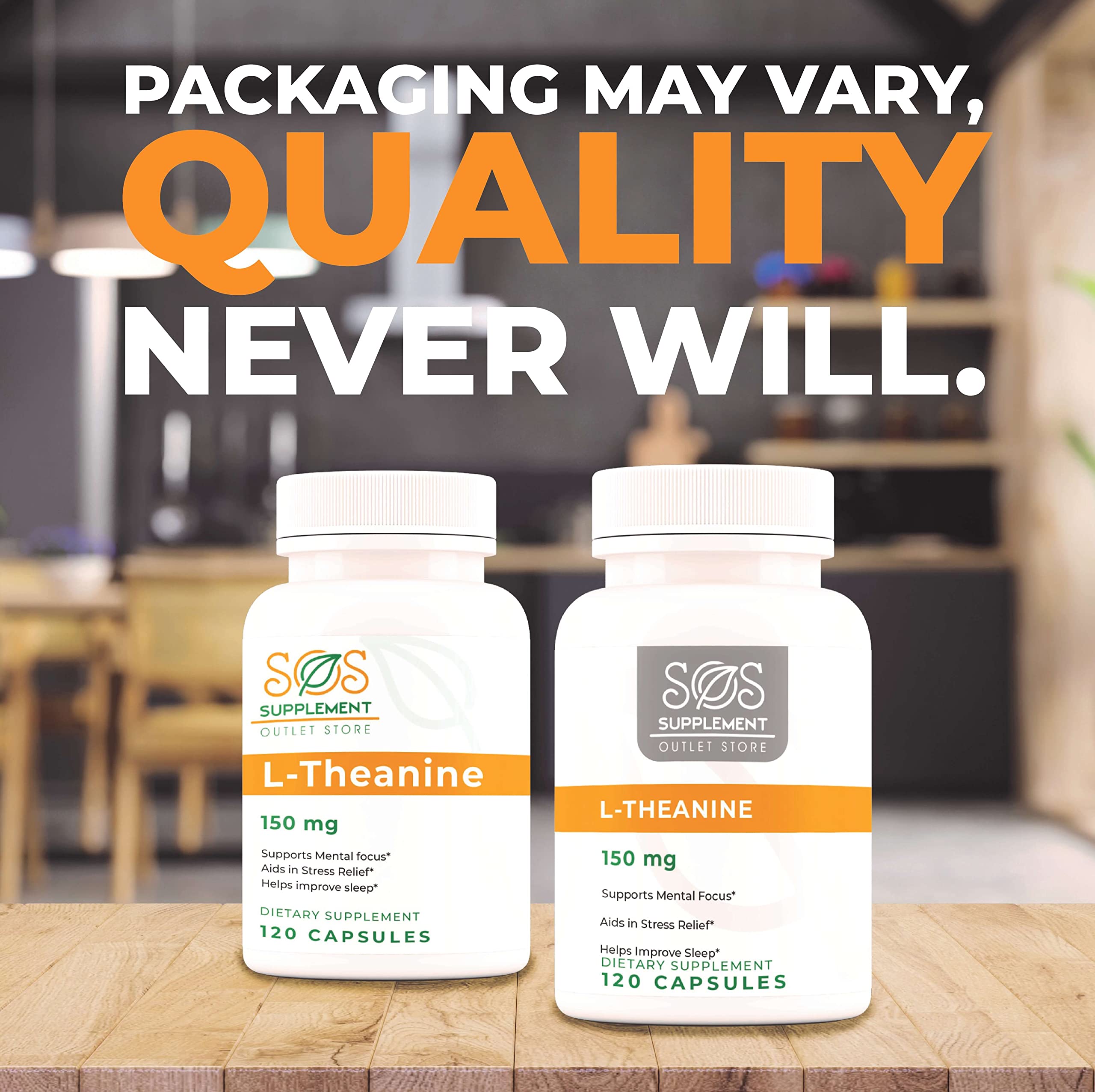 SOS L-Theanine label with supplement facts and barcode