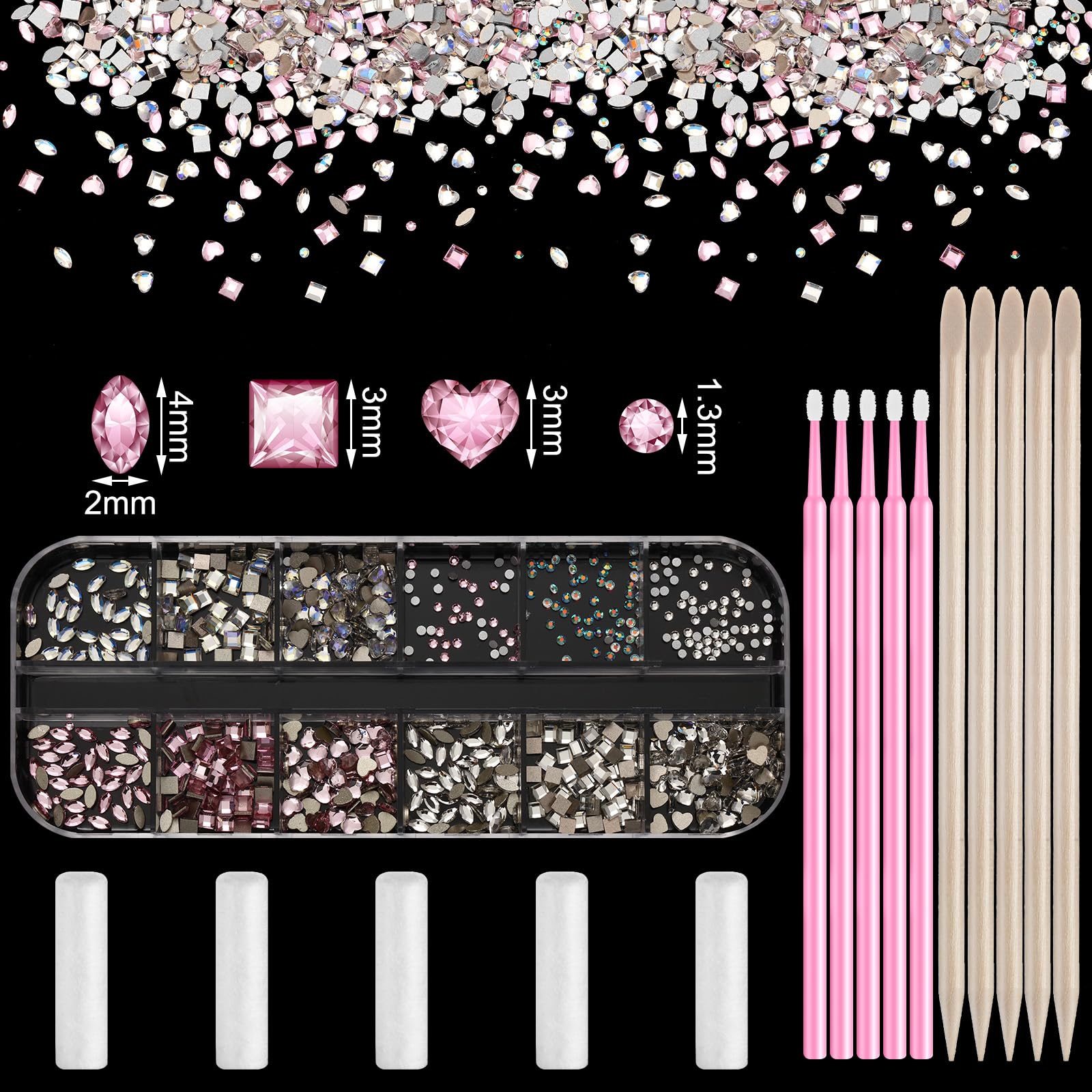 Assorted crystal tooth gems and applicator brushes