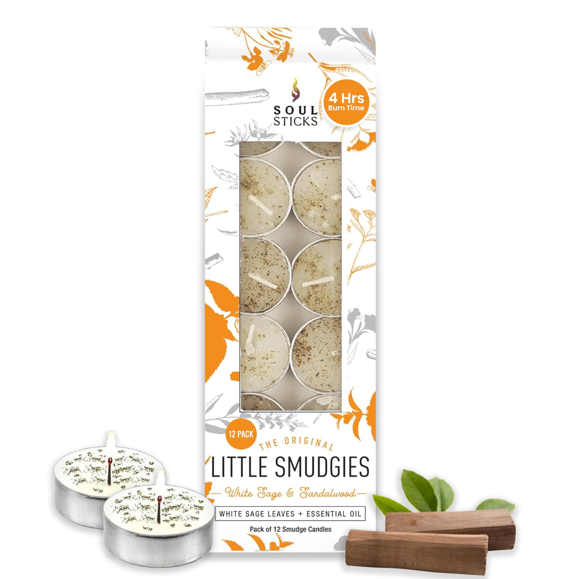 SOUL STICKS Little Smudgies Tealight Candle White Sage and Sandalwood for cleansing and meditation