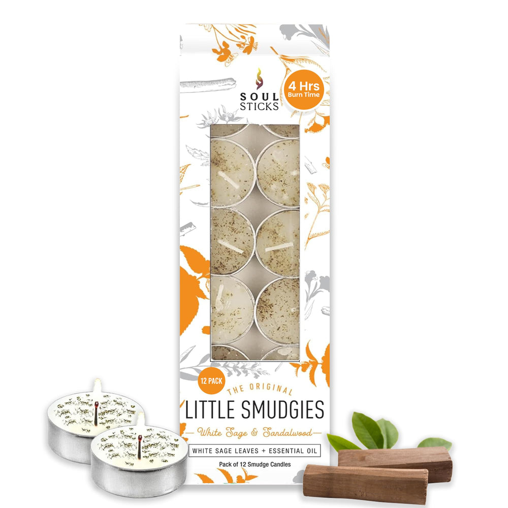 SOUL STICKS Little Smudgies Tealight Candle White Sage and Sandalwood for cleansing and meditation